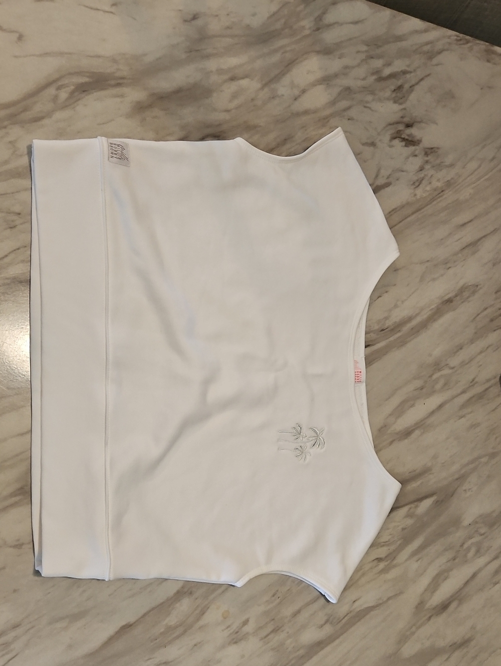 Sleeveless White Cropped Tank with Subtle Palm Embroidery